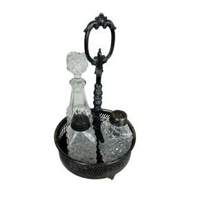Vintage Italy Raimond Silver Plate Castor Cruet Salt Pepper Oil Textured Glass